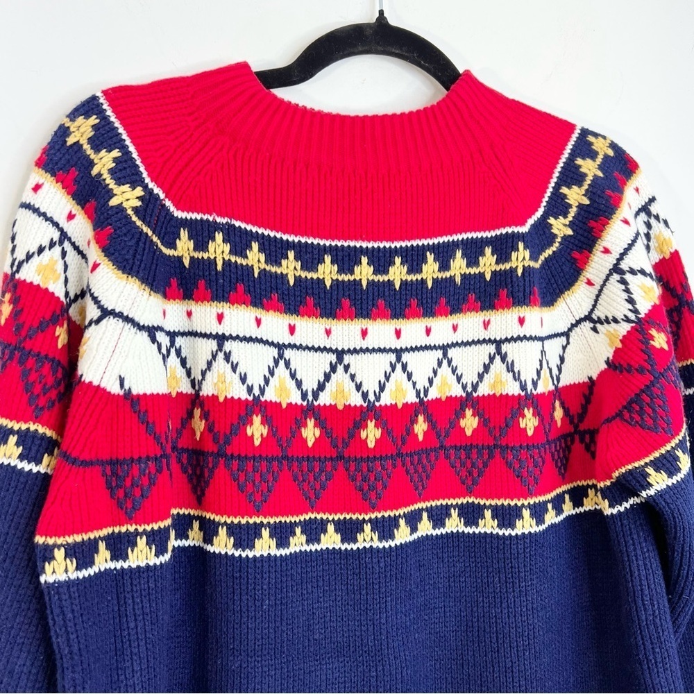 Vintage 80s 90s red white blue fair isle knit ski sweater M - Picture 7 of 10